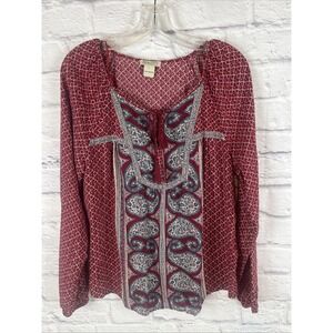 Lucky Brand Women's Boho Paisley Lightweight Festival Peasant Blouse Size Large